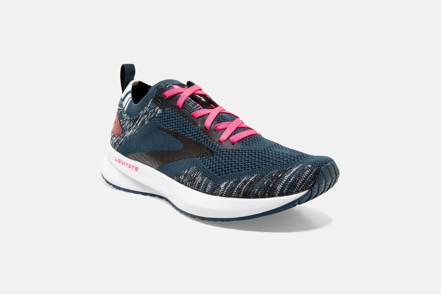 Brooks Levitate 4 Road Loopschoenen Dames - Donkerblauw/Zwart/Roze - 086354AOW